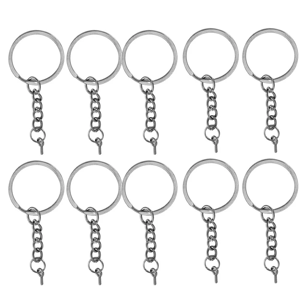 Metalen sleutelhangerring met ketting + schroefoog (10 st.)