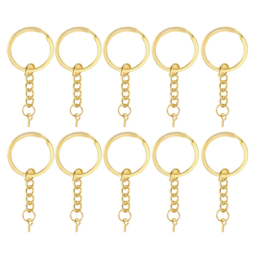 Metalen sleutelhangerring met ketting + schroefoog (10 st.) - Image 2